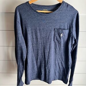 Polo Ralph Lauren Men’s Heathered Navy Long Sleeve Pocket Shirt Tee Size Small
